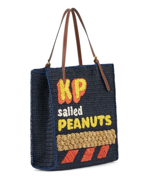 Anya Hindmarch Blue Kp Peanuts Raffia Tote Bag