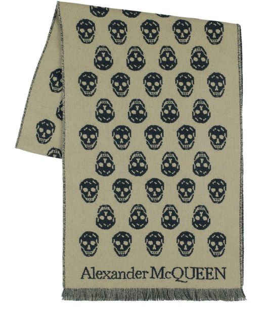 Alexander McQueen Green Reversible Upside Down Skull Wool Scarf