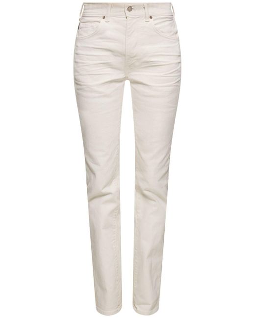 Jeans dritti vita media in denim e twill di Tom Ford in White