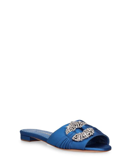 Manolo Blahnik Blue 10Mm Pralina Satin Slide Sandals