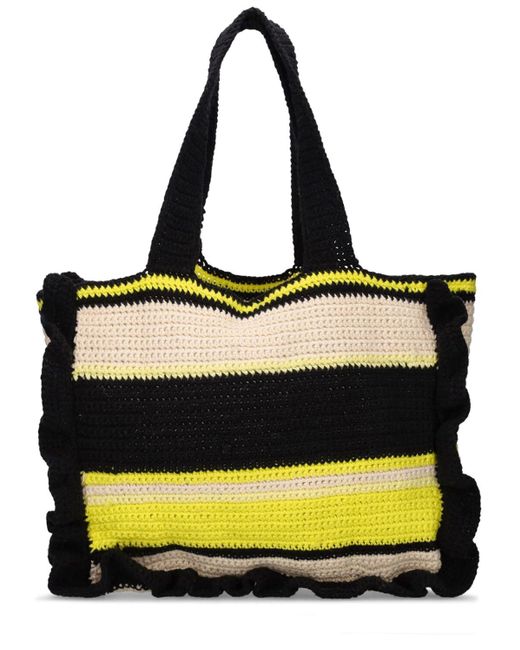 ★Ganni★ Cotton Crochet Frill Tote Bag Yellow A4515373 Ganni Cotton Crochet Frill Tote - Golden Kiwi - LE POINT