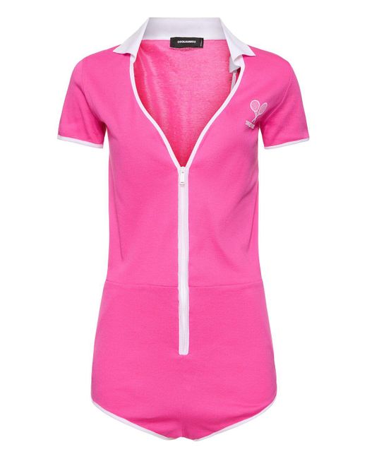 Body zippé en jersey de coton DSquared² en coloris Pink