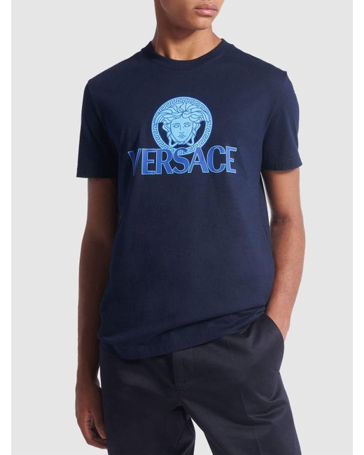 Versace T-shirt Aus Baumwolle Mit Logo in Blue für Herren