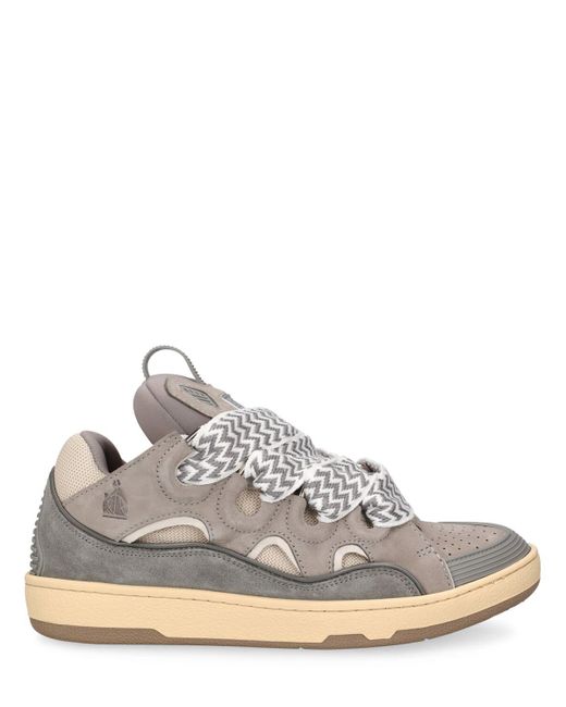 Lanvin Gray 30Mm Curb Leather & Mesh Sneakers