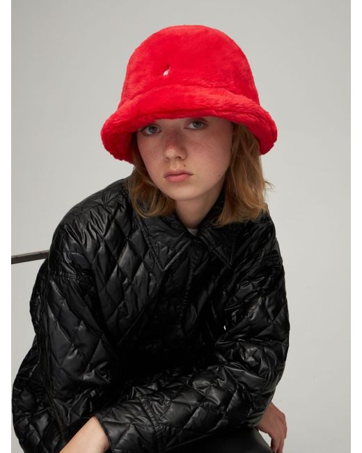 Kangol Faux Fur Bucket Hat in Red | Lyst
