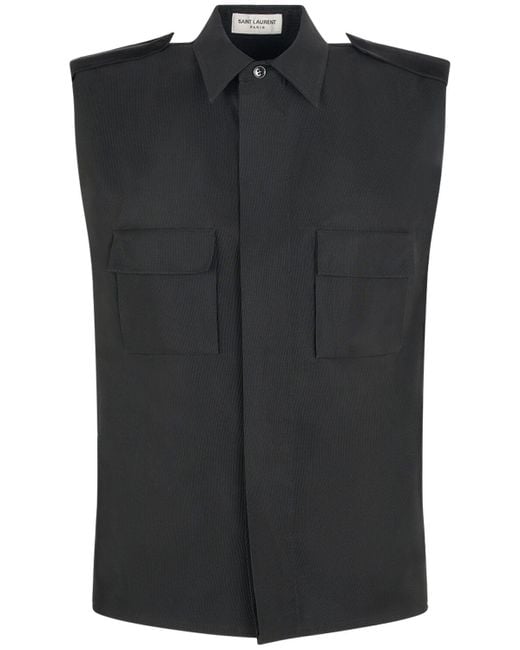 Chemise sans manches en laine mélangée saharienne Saint Laurent pour homme en coloris Black