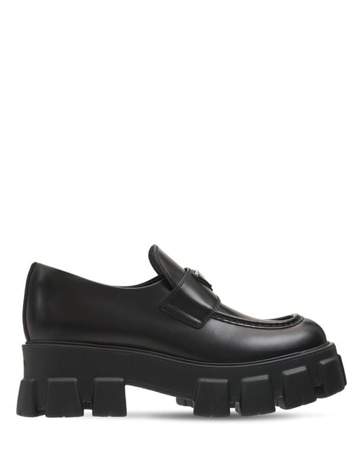 Prada Black 55mm Monolith Brushed Leather Loafers