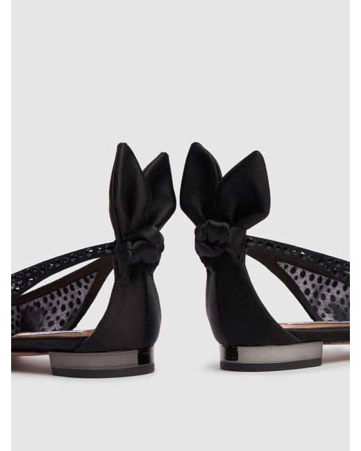 Aquazzura Bow Tie クリスタル&チュールフラットシューズ 10mm Black