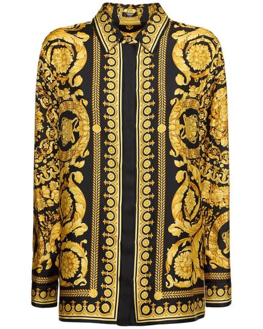 Camisa de sarga de seda con estampado barroco Versace de color Yellow