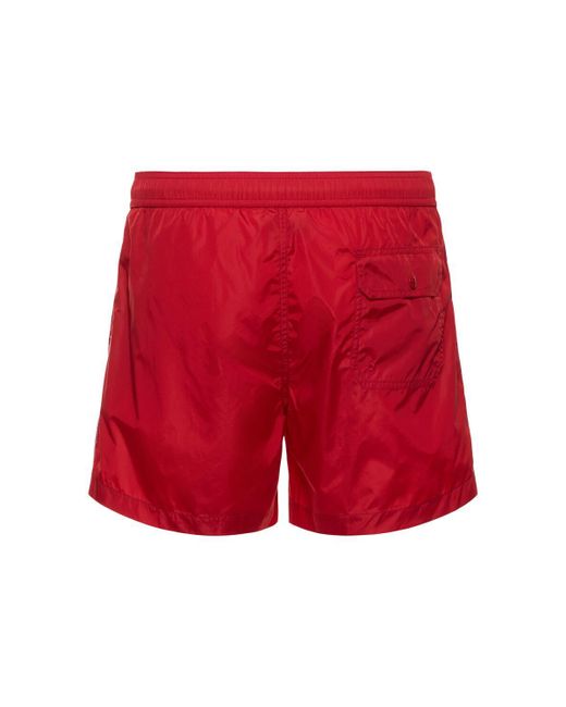 Moncler Red Logo Nylon Swim Shorts for men