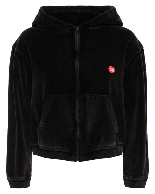 Alexander Wang Black Cropped Zip Up Cotton Hoodie W/ Logo