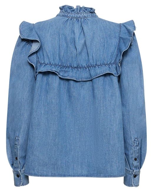 Isabel Marant Blue Idety Cotton Shirt W/ Ruffles
