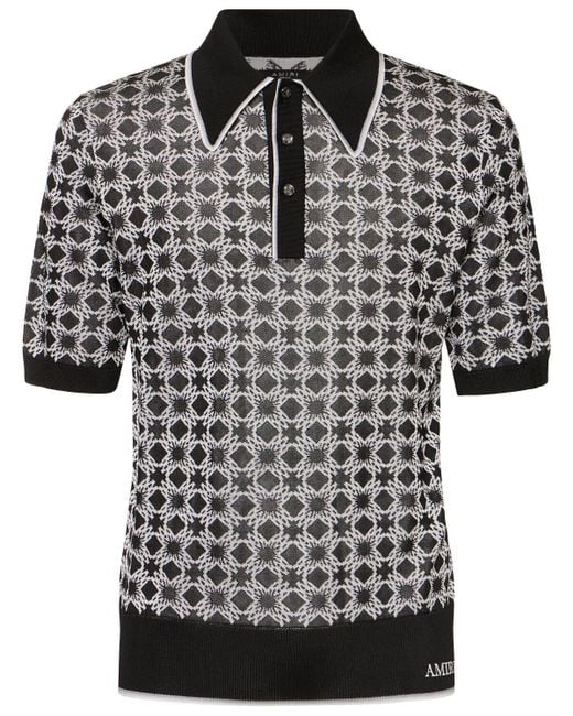 Amiri Black Ma Quad Print Viscose Polo for men