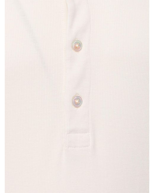 Tom Ford Geripptes Henley-t-shirt Aus Baumwolle & Lyocell in White für Herren