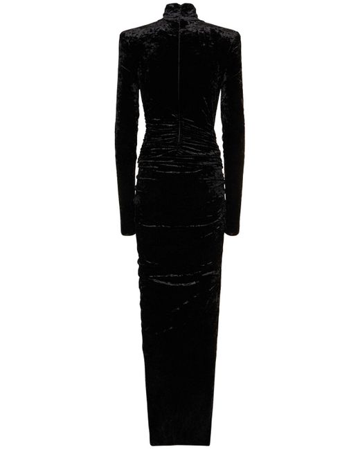 Alexandre Vauthier Black Crushed Velvet Long Dress