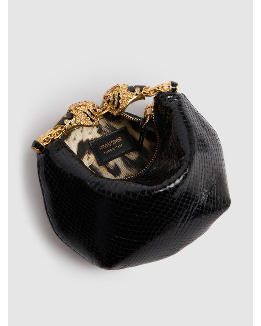 Roberto Cavalli Black Hobo-handtasche Aus Leder Mit Krokroprägung