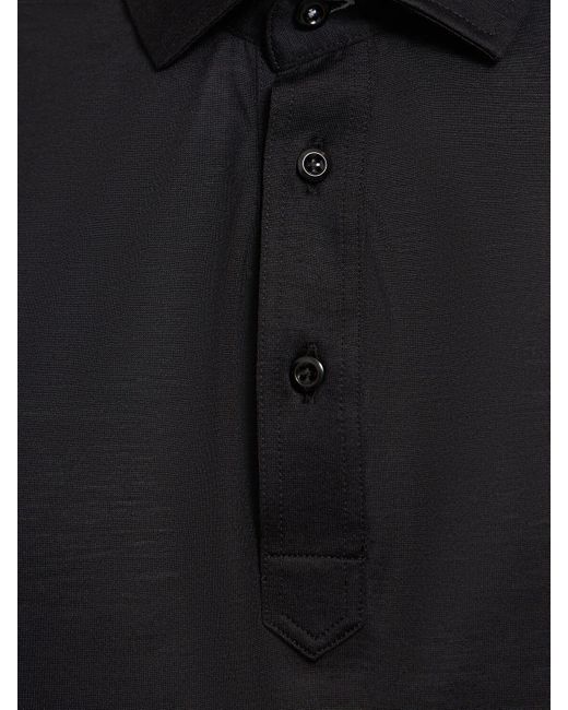 Brunello Cucinelli Black Cotton & Silk Jersey Polo for men