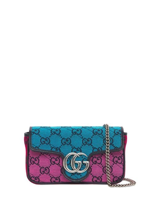 Gucci Blue Mini Gg Marmont Multicolor Canvas Bag