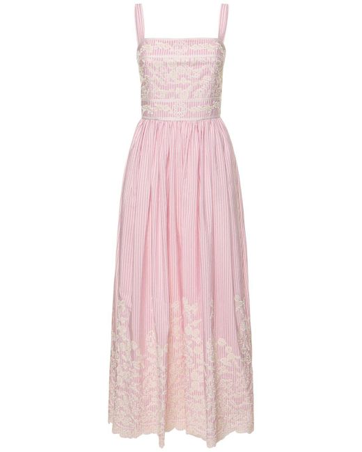 Elie Saab Pink Embroidered Poplin Midi Dress