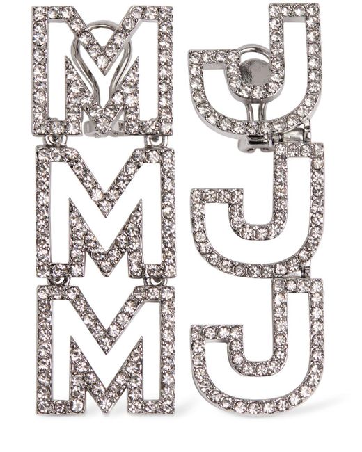 Marc Jacobs Gray Monogram Crystal Drop Earrings