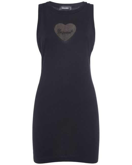 DSquared² Blue Cotton Jersey Mini Dress W/Logo Heart