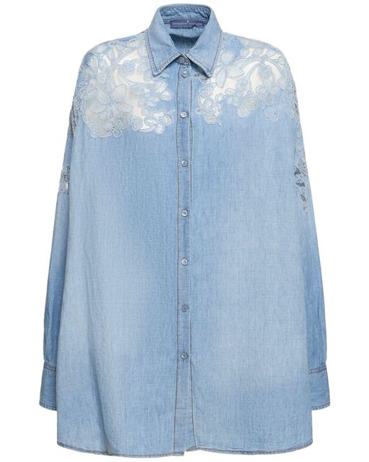 Camisa oversize de algodón bordado Ermanno Scervino de color Blue