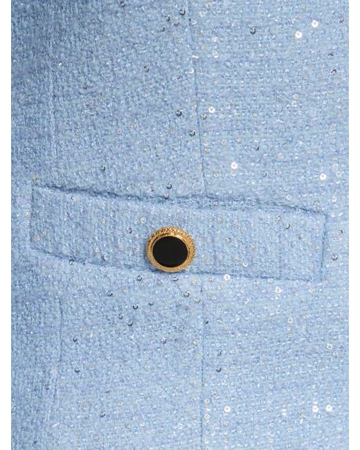 Alessandra Rich Blue Sequined Tweed Square Neck Jacket