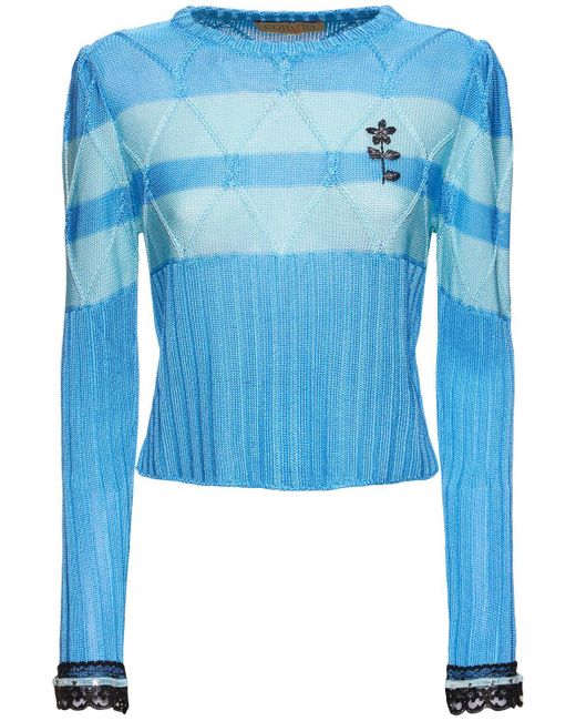 Cormio Blue Olaf Long Sleeve Viscose Sweater W/ Lace