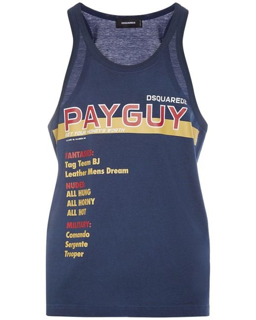 DSquared² Blue Printed Cotton Jersey Tank Top for men