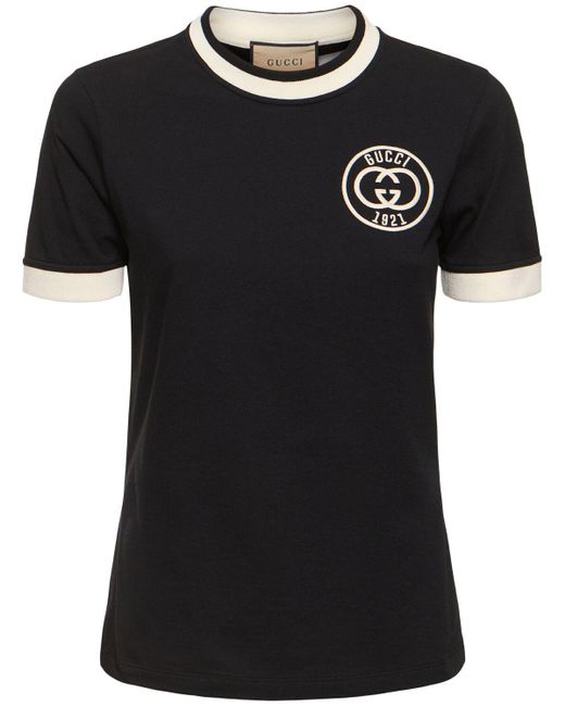 Gucci Black Cotton Jersey T-shirt W/ Embroidery