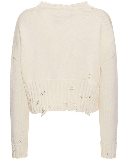 Marni Natural Distressed Ribbed Cotton Crop Sweater