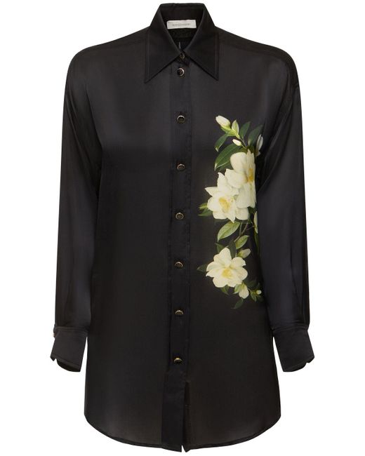Zimmermann Black Harmony Flower Buttoned Silk Shirt
