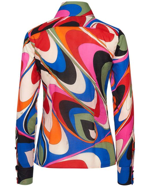 Emilio Pucci Red Printed Cotton Long Sleeve Shirt