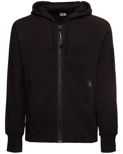 C P Company Black Diagonal Raised Fleece Zipped Sweatshirt for men