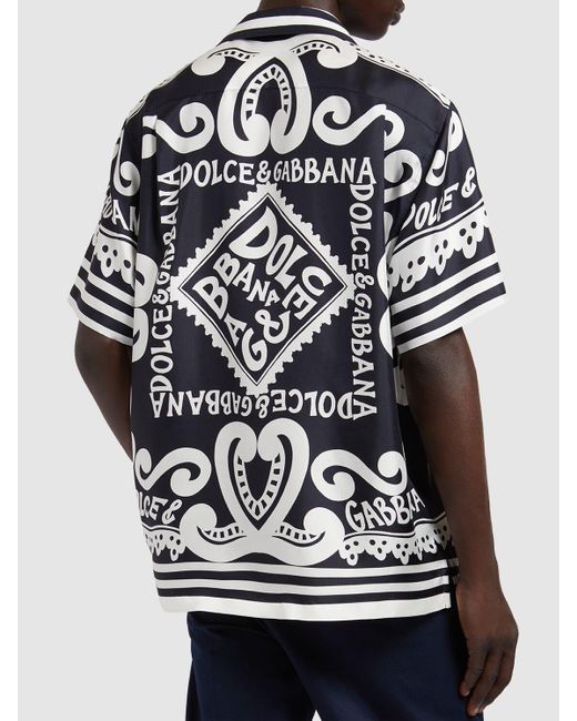 Dolce & Gabbana Black Bandana Printed Silk Twill Bowling Shirt for men