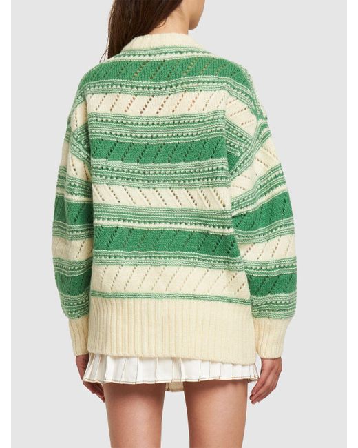 Ganni Green Striped Wool Cardigan