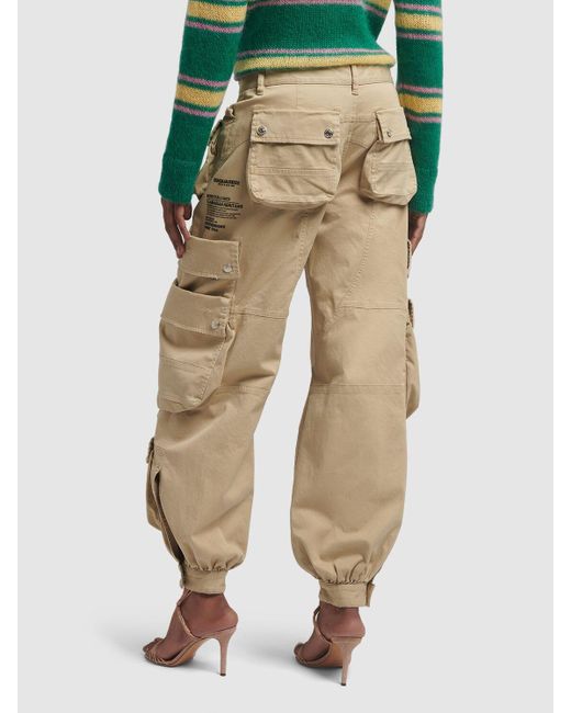 DSquared² Natural Cotton Drill Midrise Wide Cargo Pants