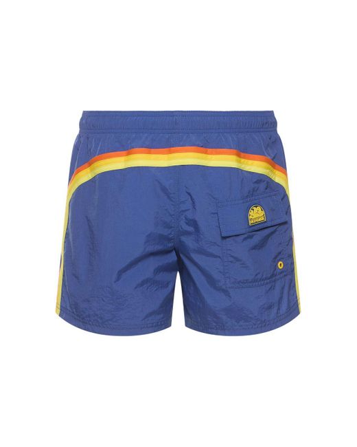 Sundek Blue Stretch Waist Crinkled Nylon Swim Shorts for men