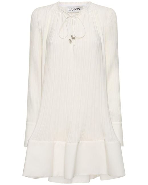 Lanvin White Pleated Viscose Flared Mini Dress