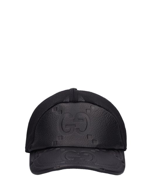 Gucci Jumbo gg Leather & Mesh Baseball Cap in Black for Men | Lyst