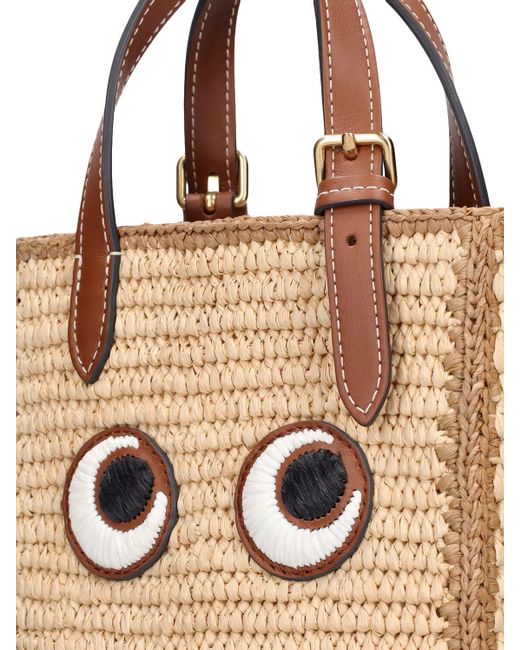 Anya Hindmarch Natural Mini Eyes Raffia Top Handle Bag