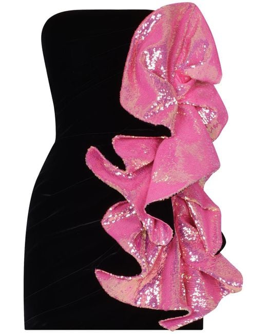 Alexandre Vauthier Pink Sequined Jersey Mini Dress W/ Ruffles