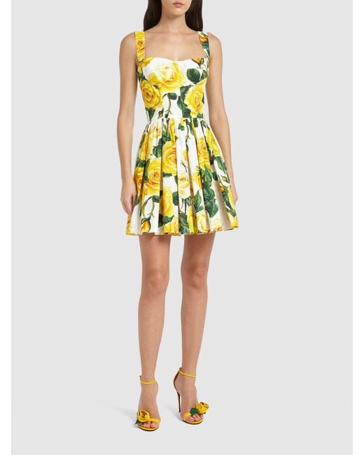 Vestido corto de popelina plisado Dolce & Gabbana de color Yellow
