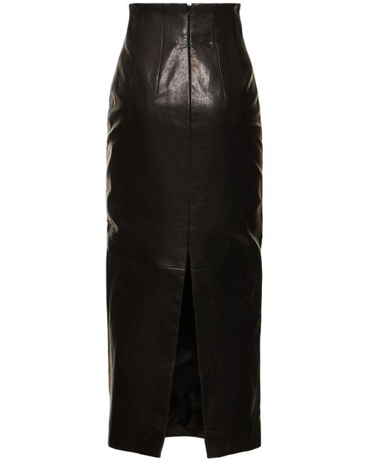 Khaite Black Loxley Leather Midi Skirt