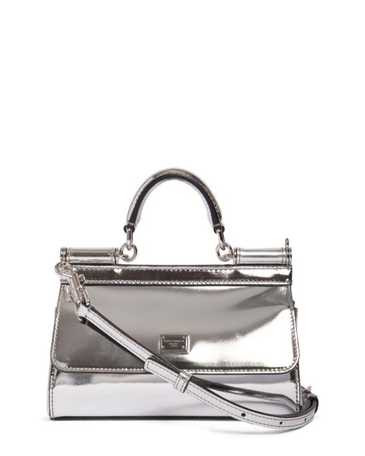 Dolce & Gabbana Gray Small Sicily Laminated Top Handle Bag