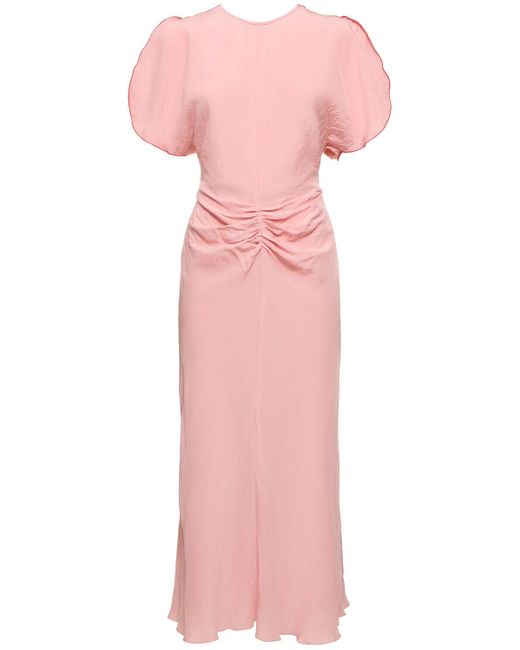 Victoria Beckham Pink Gathered Waist Viscose Midi Dress