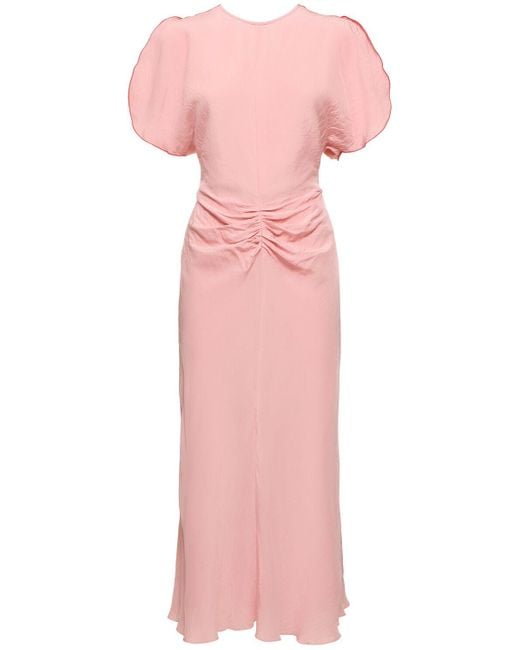 Vestido midi de viscosa fruncida Victoria Beckham de color Pink