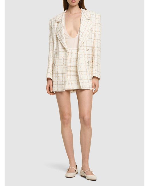 Alessandra Rich Natural Oversized Sequined Checked Tweed Jacket