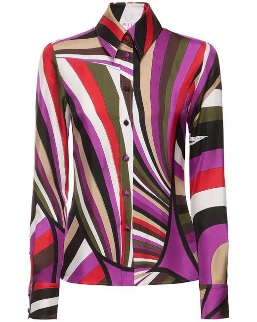 Emilio Pucci Pink Bedruckte Bluse Aus Seidentwill