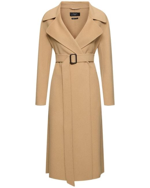 Weekend by Maxmara Manu ウールベルテッドコート ナチュラル | Lyst
